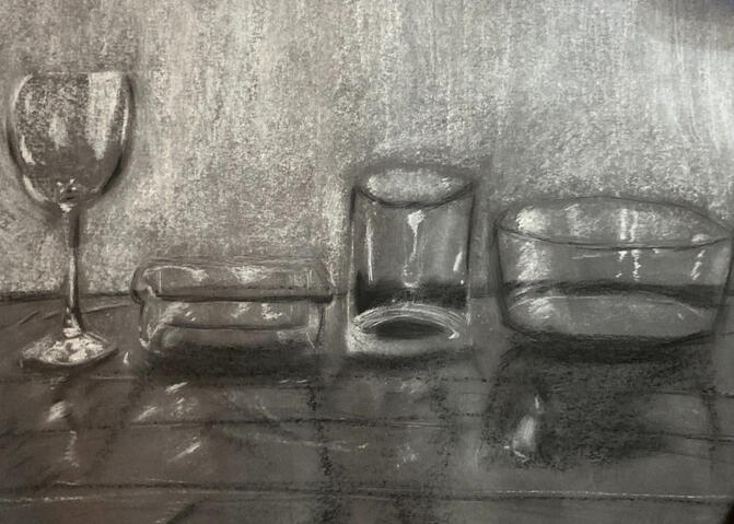 Charcoal study of glassware